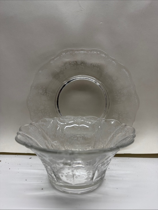 Fostoria Other - Fostoria Clear Etched Glass Bowl and Plate Set - Floral Pattern